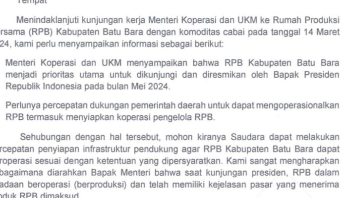 RPB Batubara Prioritas Diresmikan Presiden RI