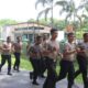  Sat Samapta Polres Langkat  olahraga  lari pagi dari Polres Langkat ke Lapangan Alun-alun Kabupaten Langkat,  Rabu (24/04/2024). Waspada/ist