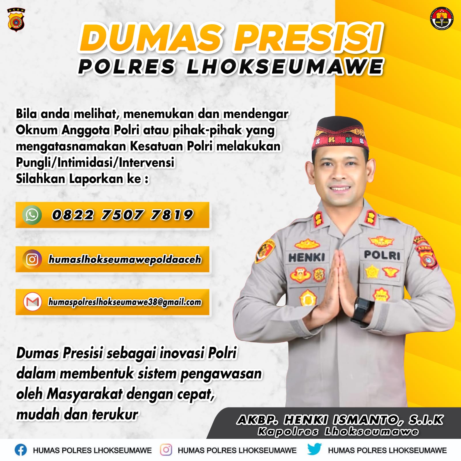 Kapolres Lhokseumawe AKBP Henki Ismanto. Waspada/Ist