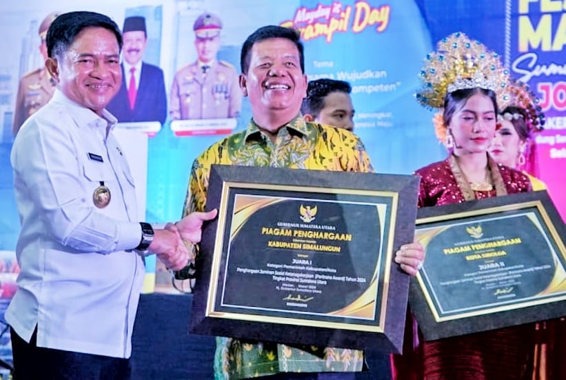 Bupati Simalungun Terima Penghargaan Paritrana Award 2024 Dari Pemprovsu