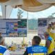 Kepala Balai Wilayah Sungai Sumatera I, Heru Setiawan, ST.,M.Eng memperlihatkan master plan Bendungan Keureuto kepada Pj Gubernur Aceh, Bustami Hamzah. Waspada/Maimun Asnawi
