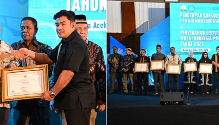 Pj Bupati Aceh Besar Terima Sertifikat WBTb Keujreun Blang Pemerintah Aceh