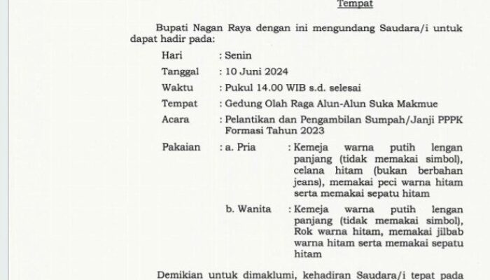 623 PPPK Nagan Raya Dilantik Senin Depan, Ini Lokasinya