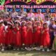 Kapolres Pematangsiantar AKBP Yogen Heroes Baruno (delapan kiri belakang) pose bersama Ketua Bhayangkari Cabang Polres Ny. Sandra Yogen (sembilan kiri belakang) saat pelepasan dan pentas seni peserta didik TK Kemala Bhayangkari 06 di Aspol, Jl. Sangnaualuh, Rabu (12/6).(Waspada-Ist).