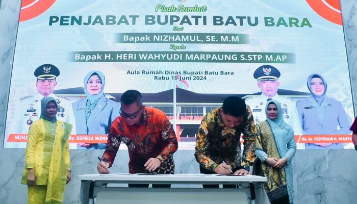 Pisah Sambut Pj Bupati Batubara Nizhamul Kepada Heri