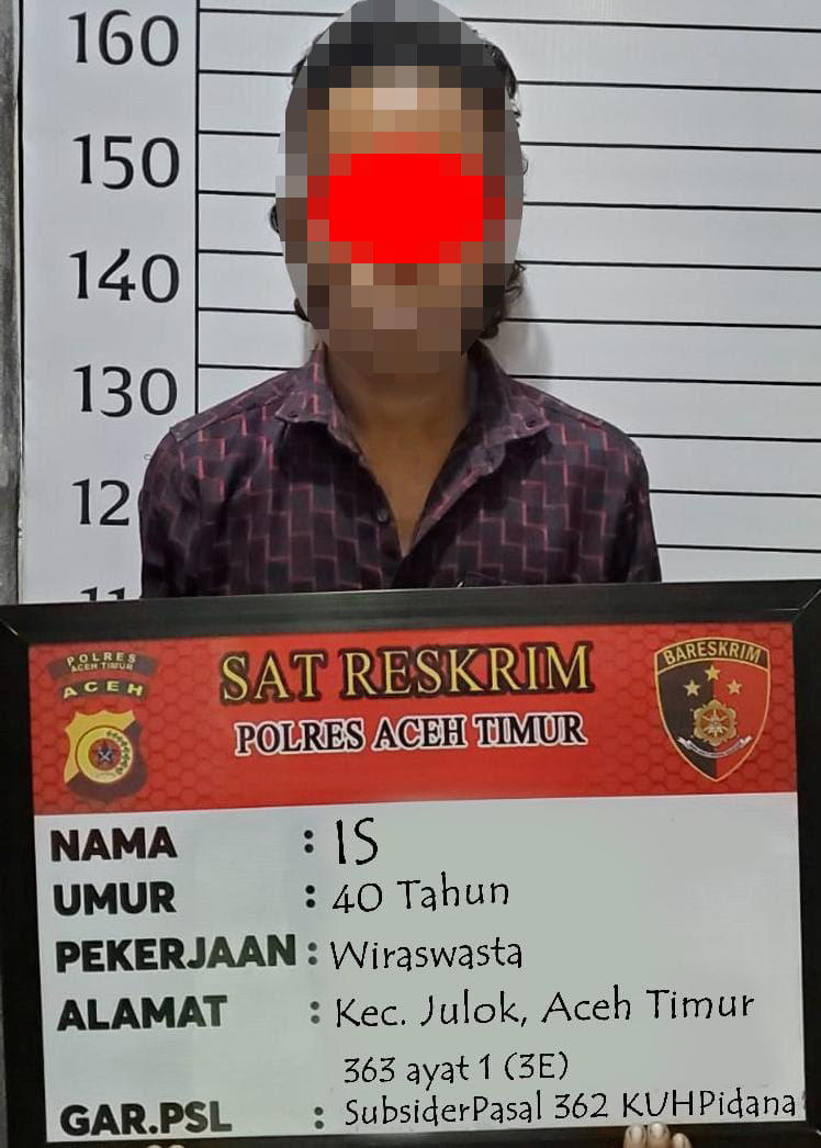 Tersangka IS diamankan atas dugaan membobol rumah kosong milik Hasballah di Julok, Aceh Timur, Selasa (4/6). Waspada/H. Muhammad Ishak
