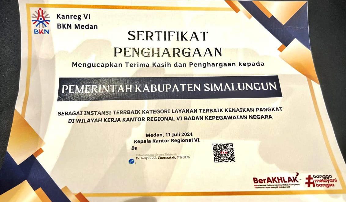 Pemkab Simalungun Raih BKN Award 2024