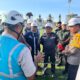 Asman Perencanaan UP3 Lubuk Pakam Binsem Situmorang (kiri) menjelaskan sistem kelistrikan yang akan digunakan untuk suplai stadion Madya selama perhelatan PON XXI Aceh - Sumut kepada Wakapolda Sumut Brigjen Pol. Rony Samtana, SIK, MTCP beserta rombongan.