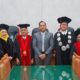 AKBP Dr Wira Prayatna, SH, SIK, MH bersama para penguji terdiri dari Prof Dr Alvi Syahrin, SH, MS, Prof Dr Saidin, SH, MHum, Dr T Keizerina Devi Azwar, SH, CN, MHum, Irjen Pol (Purn) Prof Dr Eko Indra Heri, SH, MM, dan Dr Mahmud Mulyadi, SH, MHum, usai mengikuti promosi gelar doktor di Fakultas Hukum Universitas Sumatera Utara, Senin (8/7/2024).