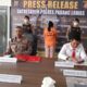 Wakapolres, Kompol Sugianto, S.Pd didampingi Plh Kasat Reskrim, Iptu Budi C Nasution, SH, MH saat gelar konfrensi pers pengungkapan kasus penipuan yang dilakukan tersangka NSL.(Waspada/Idaham Butar Butar)
