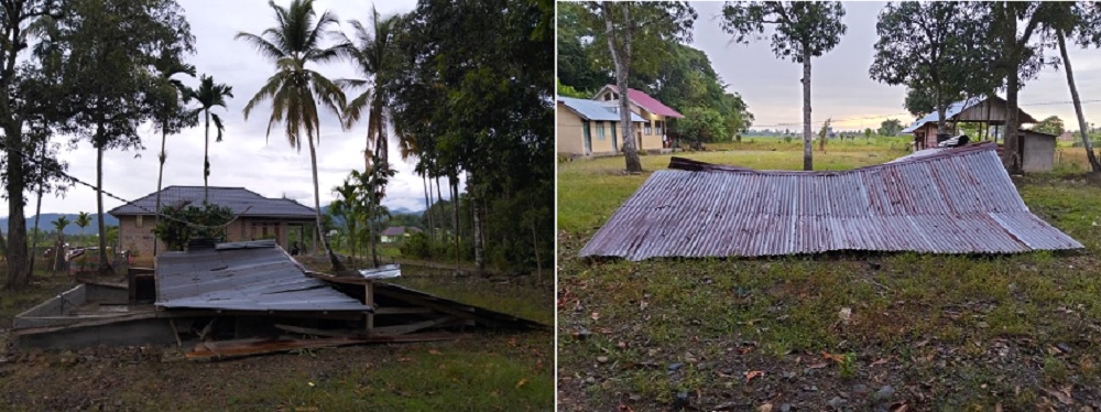 Balai Pengajian Pondok Pesantren Nidaul Islam, Desa Suak Nibong, Kecamatan Tangan-Tangan, Abdya, roboh dan mengalami rusak berat, akibat dihantam angin kencang disertai hujan ringan, yang melanda kawasan itu dan sekitarnya. Minggu sore (7/7).Waspada/Syafrizal