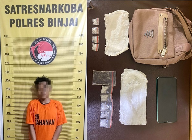 Terduga pengedar Narkoba jenis sabu yang berinitial ASP dan barang buktinya kini diamankan di Polres Binjai.(Waspada/Ist)