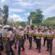 Para personel Polres Simalungun saat melakukan latihan simulasi Dalmas di halaman Apel Mapolres Simalungun di Pamatangraya, Rabu (10/7).(Waspada/ist)