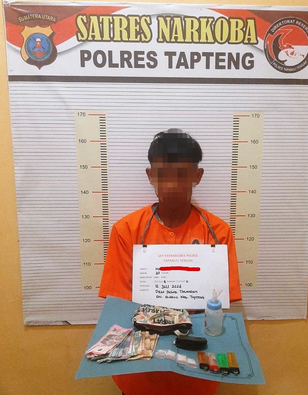HGL, 23, warga Barus, Kabupaten Tapteng ditahan di Polsek Barus karena kasus narkotika jenis Sabu. Waspada/ist
