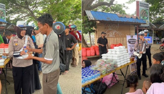 Satlantas Polres Lhokseumawe Bagi Nasi Kotak Ke Pengguna Jalan Raya