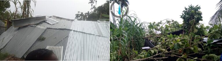 Sebagian rumah warga yang rusak akibat diterpa angin kencang, Minggu (28/7). Waspada/Syafrizal