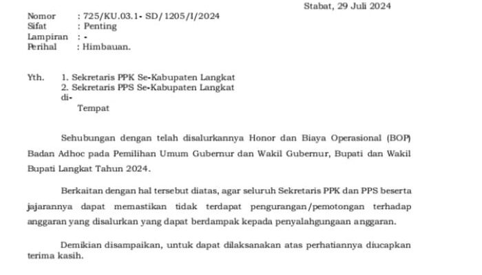 Komisioner PPK Besitang Ungkap Adanya Pemotongan Dana Operasional