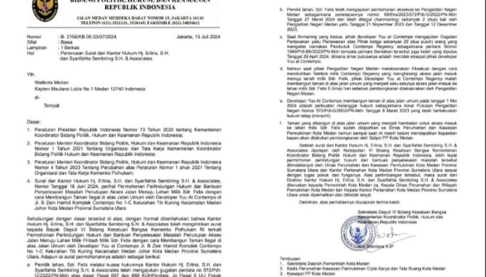 Pemko Medan Lecehkan Surat Kementrian Kordinator Polhukkam