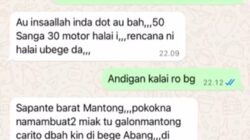 Tangkaplayar isi percakapan WA oknum P dengan wartawan media elektronik, Agus Salim Hasibuan. Waspada/Ist