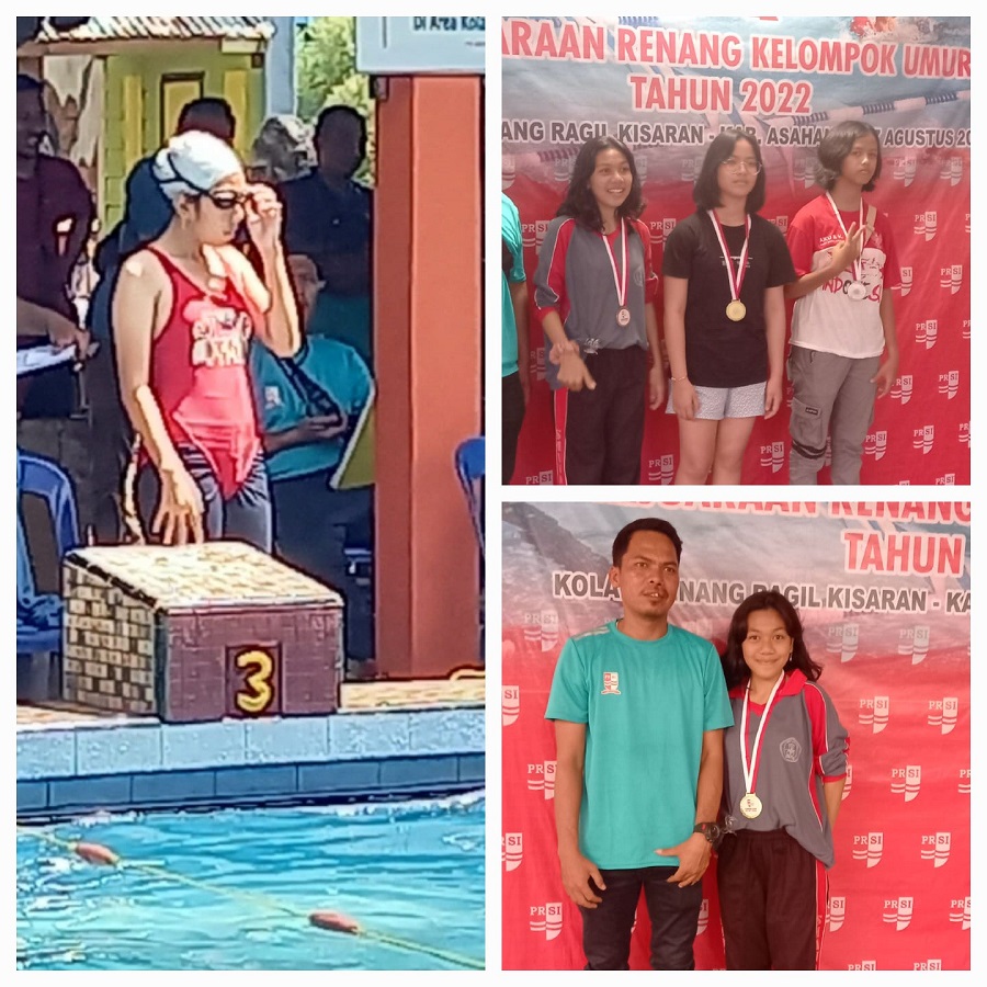 Juara 1 Lomba Renang Gaya Bebas Kejuaraan Renang Kelompok Umur Kabupaten Asahan Tahun 2022, Martina, adalah anak didik Jaimas. Waspada/Ist