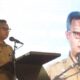 Asisten Administrasi Umum Sekda Aceh, Dr. H. Iskandar, AP, S.Sos, M.Si, saat menyampaikan sambutan pada acara Penobatan Raja dan Ratu Baca Aceh di Gedung Perpustakaan Wilayah Aceh, Banda Aceh, Senin (5/8). (Waspada/Zafrullah)