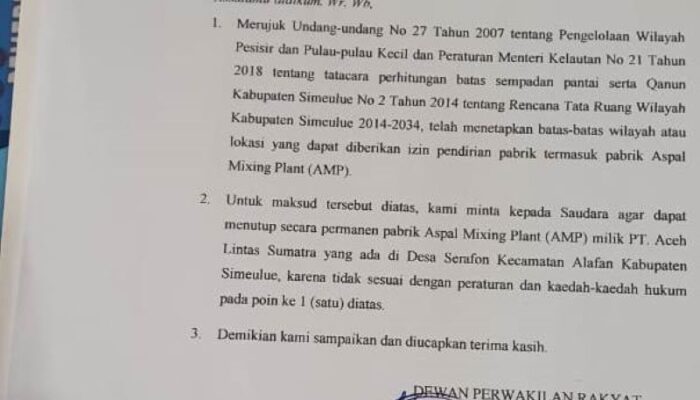 Pj Bupati Simeulue Diminta Batalkan Hasil Tender Kebun Baru-Latiung Rp8 M