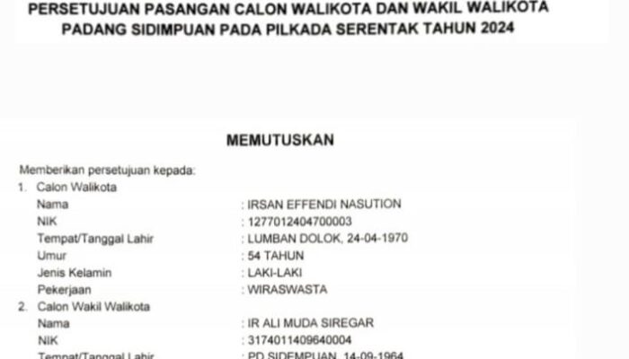 Sah, Golkar Usung Irsan Efendi Nasution – Ali Muda Siregar Di Pilkada Sidimpuan