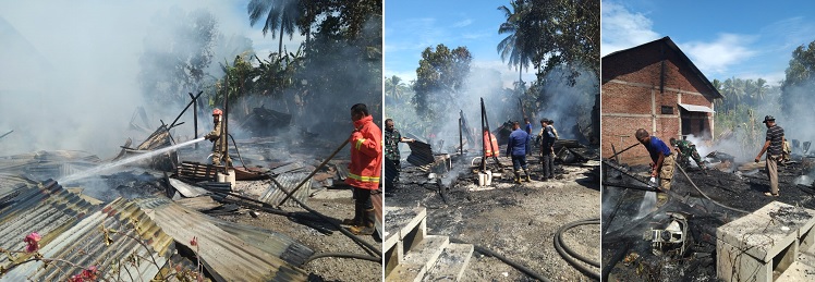 Tiga rumah warga di Gampong (desa) Cot Karieng, Kecamatan Blang Bintang, Kabupaten Aceh Besar, terbakar, Kamis (15/8). (Waspada/Ist)