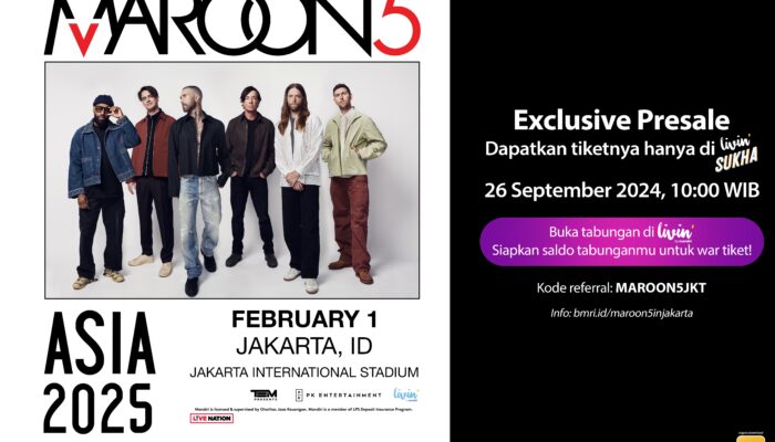 Sugar, Yes Please ! 32.055 Tiket Maroon 5 Live in Jakarta Ludes Terjual di Livin’ by Mandiri