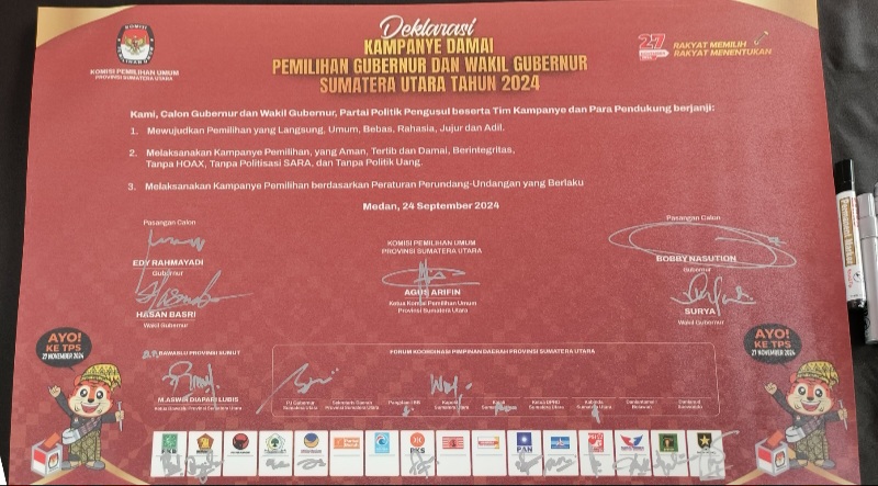 Deklarasi Kampanye Damai, Bobby-Surya Didampingi 10 Partai