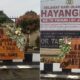 Papan bunga ucapan terima kasih berjajar di depan Mapolres Tanjungbalai. Waspada/Rasudin Sihotang