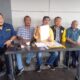 Ketua DPD II Golkar Aceh Tamiang Adriadi,SE didampingi Kuasa Hukum,Tedi Irawan,SH,MH dan beberapa pengurus partai saat memberikan keterangan terkait laporannya dugaan dokumen saat Pileg 2024 lalu,Selasa (10/9). (Waspada/Yusri).