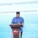 Pj Gubernur Aceh, Safrizal ZA, saat memberikan sambutan pada Pertemuan Tahunan Perbankan Syariah 2024 bertema 'Akselerasi Pengembangan Perbankan Syariah untuk Membangun Negeri' yang digelar OJK di Hermes Palace Hotel, Banda Aceh, Jumat (25/10). (Waspada/Zafrullah