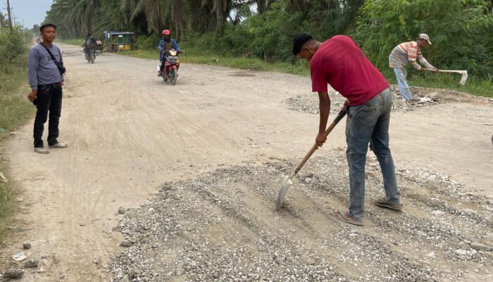 PT. Mahana Boston Abadi Timbun Jalan Rusak Di Desa Tanjung Selamat