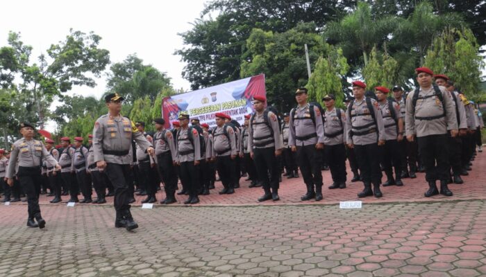 Siap Amankan TPS, Polres Langkat Apel Pergeseran Pasukan