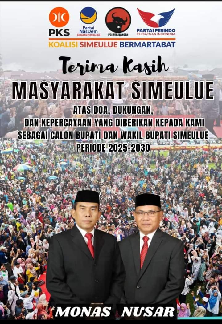Hampir Dipastikan Monas-Nusar Amin, Bupati-Wabup Simeulue Terpilih 2025-2030