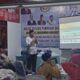 PUTRA almarhum Diace Gunung Tua Harahap, menyampaikan sambutan pada acara peresmian Markas Besar Mahajaya di Jl. Tuamang No. 52, Kel. Sambirejo Timur, Medan Tembung, Sabtu (31/10). Waspada/Partono Budy