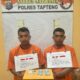 Dua pria terduga pengedar narkotika jenis sabu inisial RPH dan MSP diamankan Polres Tapteng karena kasus penyalahgunaan sabu. Waspada/ist