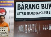 Tersangka DT beserta barang bukti sabu miliknya saat berada di Polres Labuhanbatu.(Waspada/Ist)