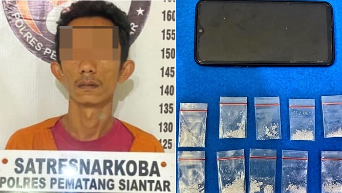 Tim Opsnal Sat Resnarkoba Polres Pematangsiantar meringkus terduga pelaku, pria HSPH, 39, di halaman Hotel Mutiara, Kel. Bane, Kec. Sianțar Utara, karena dugaan mengedarkan narkotika jenis sabu-sabu, Jumat (1/11) pukul 21:00 dan menyita barang bukti sabu dan lainnya dari HSPH.(a28).