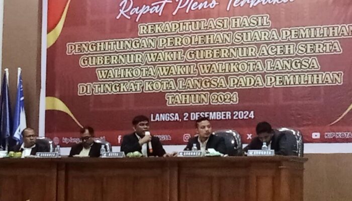 Pleno KIP Kota Langsa: Gubernur 01 Raih 43.430 Suara Dan Wali Kota 02 Raup 31.916 Suara