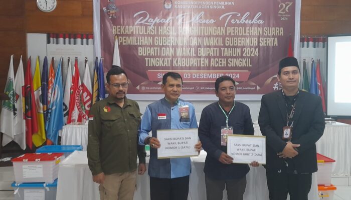Rekapitulasi KIP Aceh Singkil, Suara Oyon-Hamzah Dan Mualem-Dek Fadh Unggul