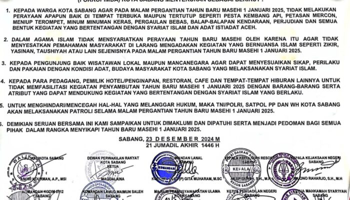 Forkopimda Sabang Keluarkan Seruan Bersama