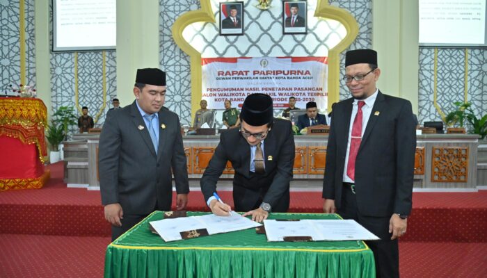 Hasil Penetapan Paslon Wali Kota Dan Wakil Wali Kota Banda Aceh Diparipurnakan