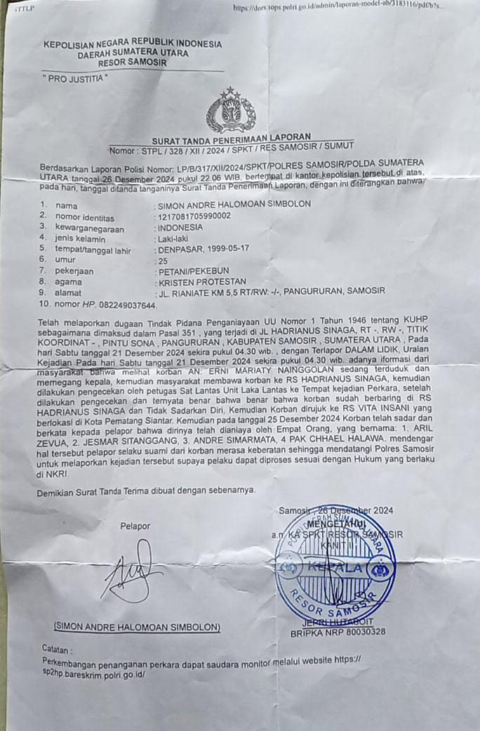 Polres Samosir Diduga Sulap Kasus Penganiayaan Jadi Lakalantas