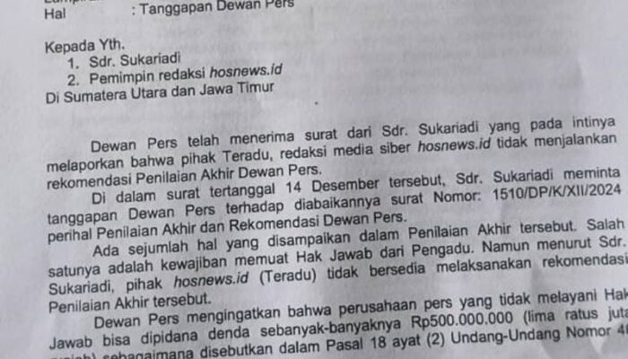 Dewan Pers Persilahkan Sukariadi Gunakan Pasal Pidana