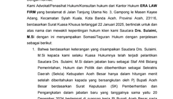 Pj Bupati Aceh Besar Disomasi