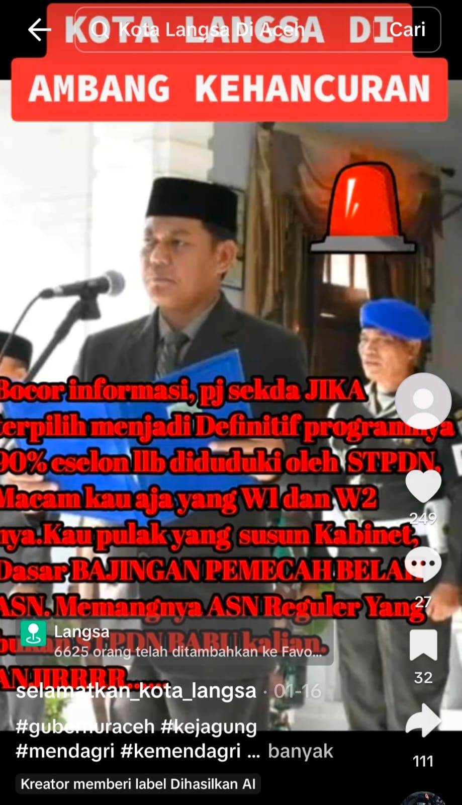 Hina STPDN Akun Tiktok @kotalangsareal Dilaporkan Ke Polisi Hina STPDN Akun Tiktok @kotalangsareal Dilaporkan Ke Polisi