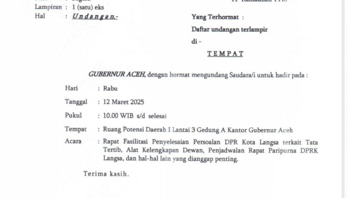 Gubernur Aceh Panggil Pimpinan DPRK, Pj Wali Kota Dan Wali Kota Langsa Terpilih 2024