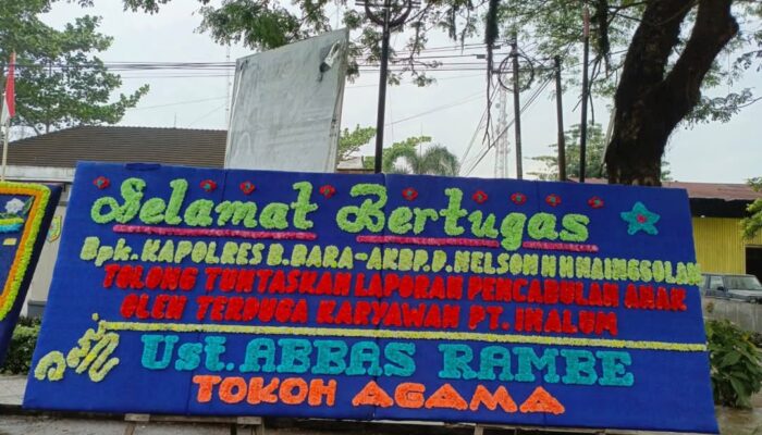 Papan Bunga Sertijab Kapolres Batubara “Tuntaskan Laporan Pencabulan Anak”